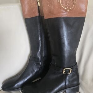 Vince Camuto Black and Brown Over the Knee Boots